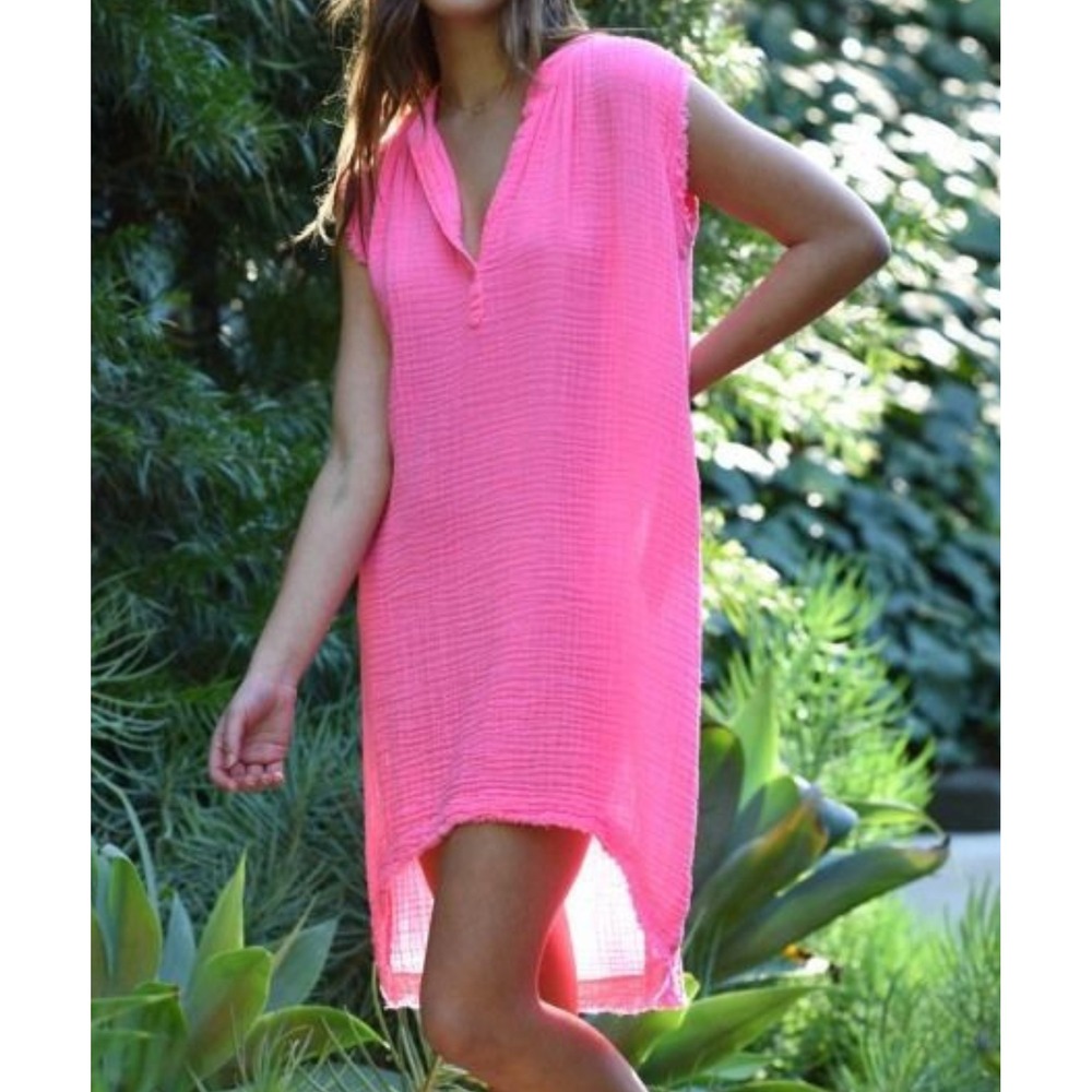9seed Fez Caftan Dress Pink Gauze Cotton High Low Resort Wear Boho Coverup S